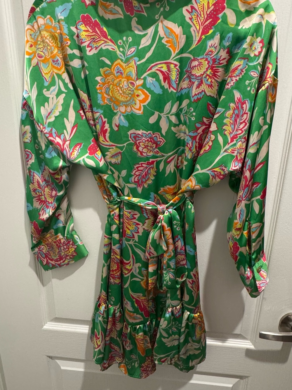 Zara Green Floral Shirt-Tie Mini Dress - Picture 3 of 4